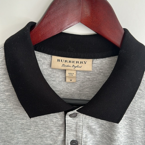 Like New Burberry London Gray and Black Cotton Stretch Polo Shirt Medium Size - Picture 2 of 10
